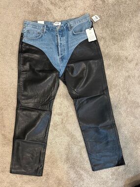 Agolde Women’s Two-Tone Straight Jeans in Black and Light Blue